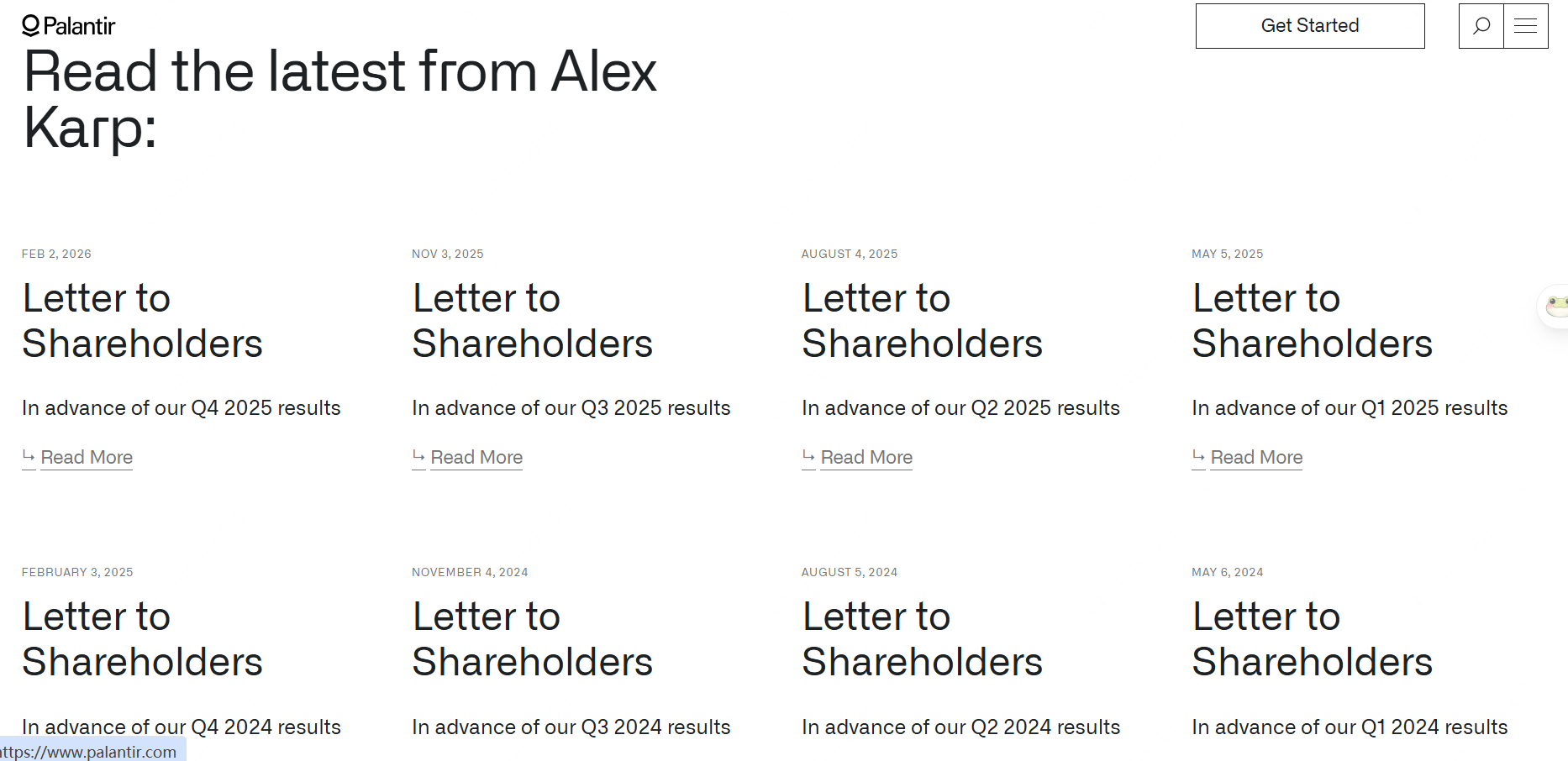 Palantir官网股东信列表